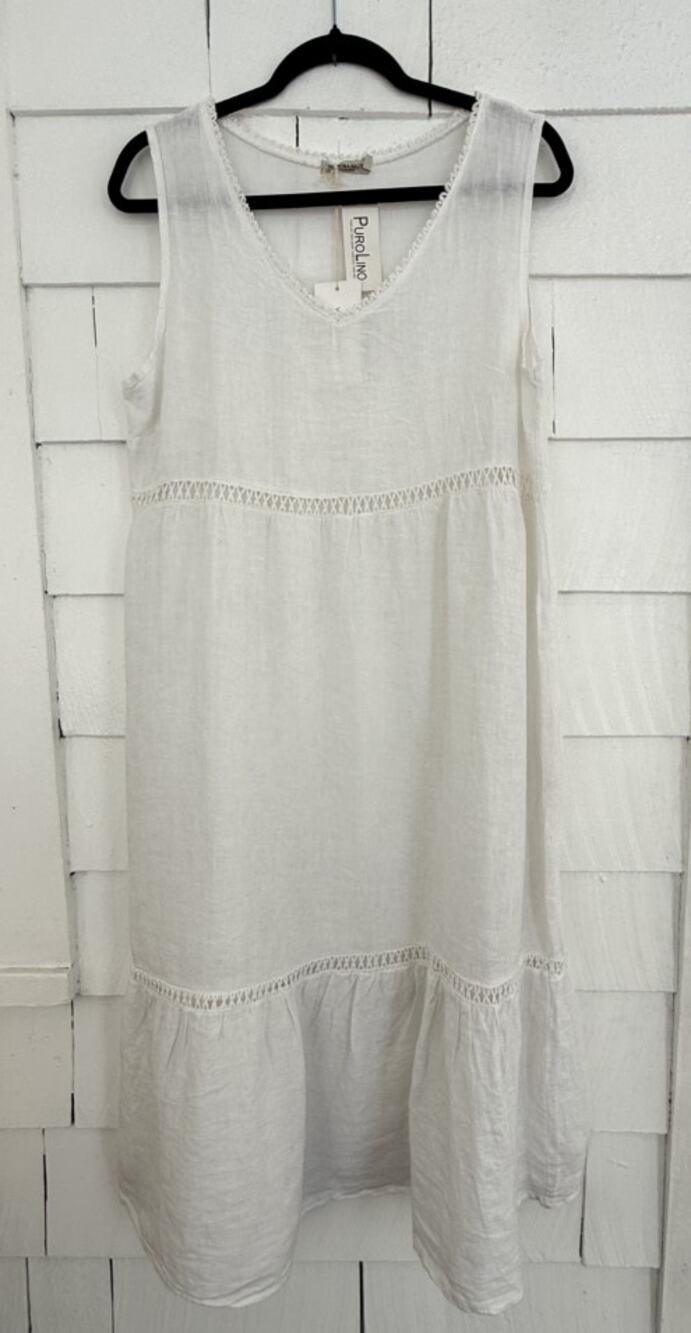 Valentina Naldi Women's L 100% Linen Midi Dress Minimalist Quiet Luxury Coastal